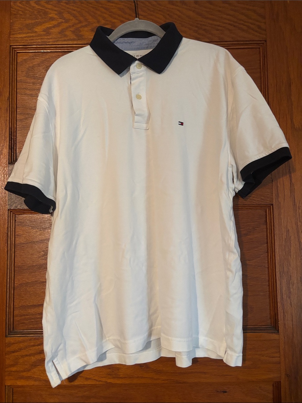 Tommy Hilfiger White Polo with Navy Collar and Sleeve Trim